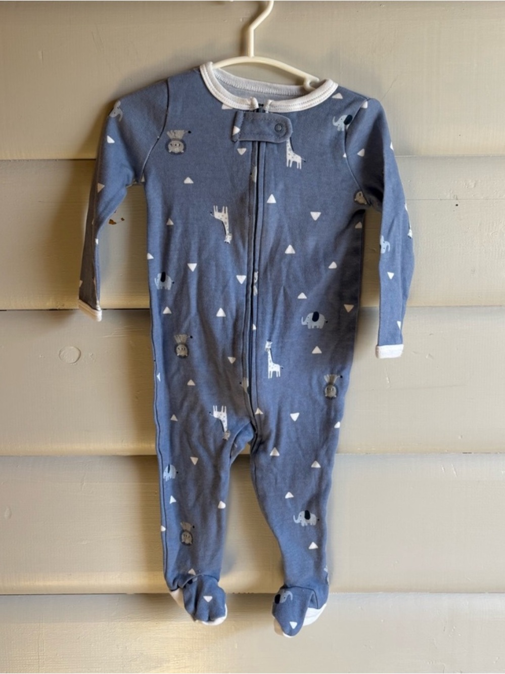 3/$25 Blue Animal-Print Cotton Footed One-Piece Sleeper for Kids Baby 9m